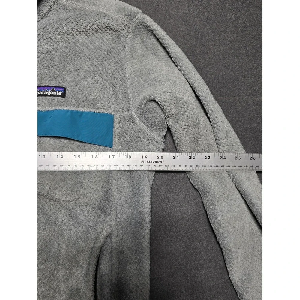 Patagonia‎ Fuzzy Fleece Pullover Jacket Gray Teal Size L Snap Neck